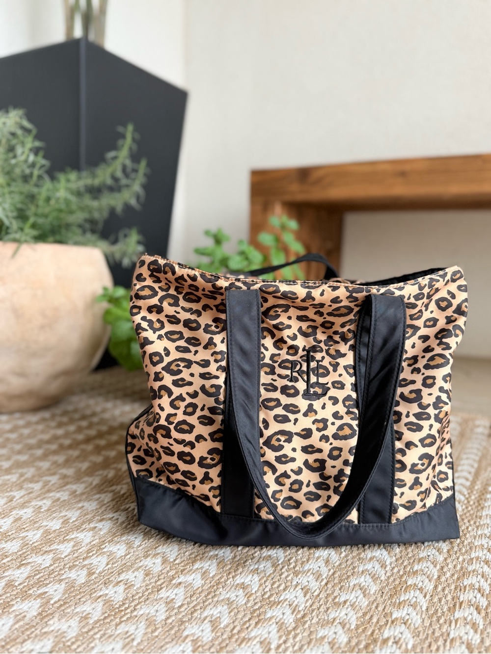 Lauren Ralph Lauren Leopard-Print Tote with Black Trim